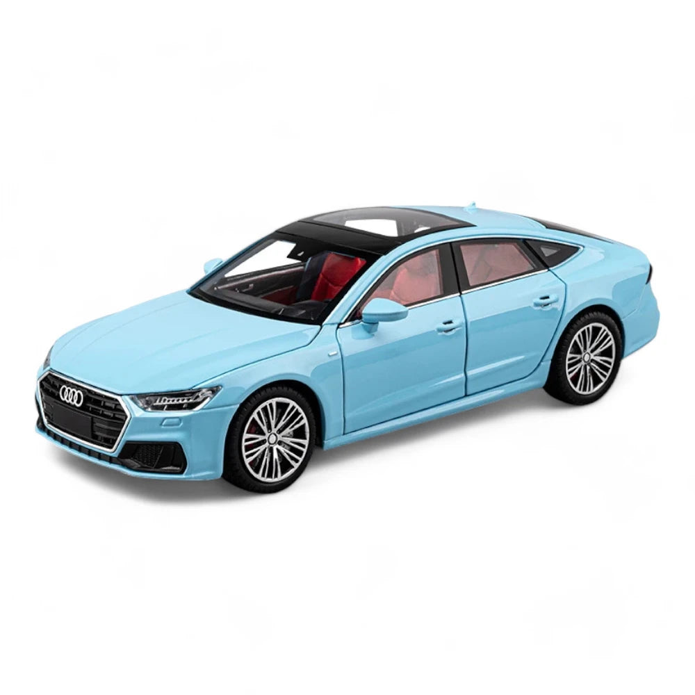 Carro em Miniatura AUDI A7 1:24 em Metal com Luzes e Som Azul -MiniRare