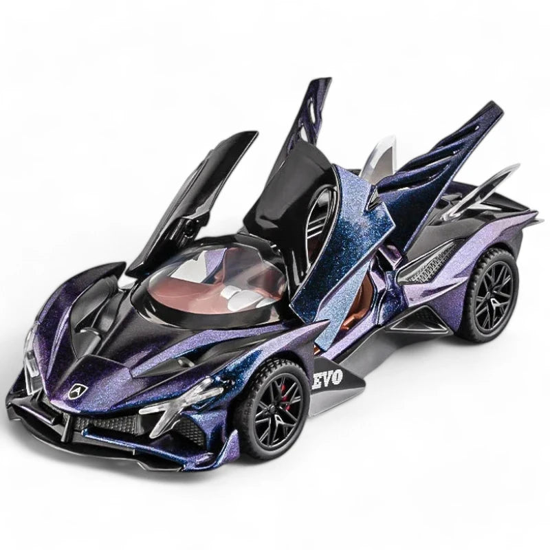 Carro em Miniatura Apollo EVO 1:32 em Metal com Luzes e Som roxo - MiniRare