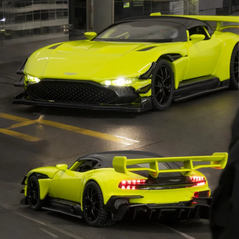Carro em Miniatura Aston Martin VULCAN 1:32 em Metal com Luzes e Som Amarelo - MiniRare