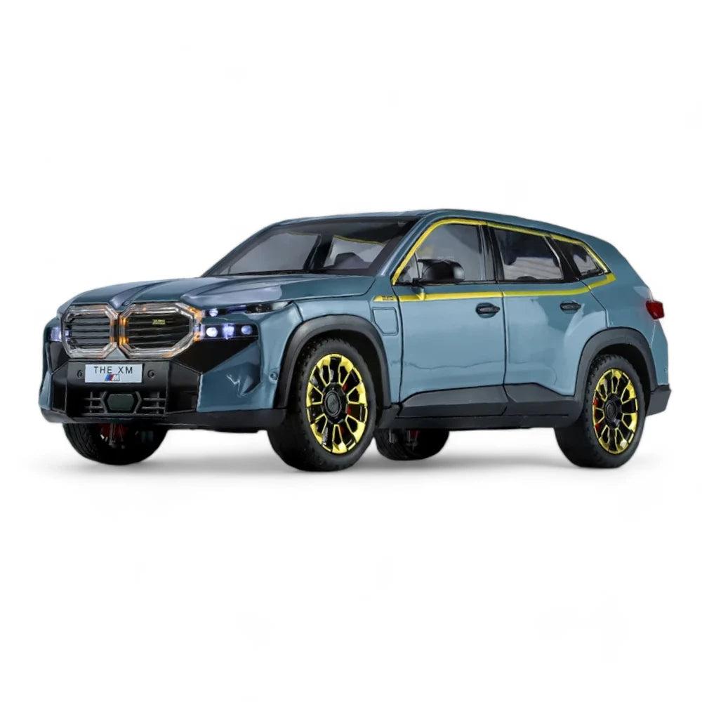 Carro em Miniatura BMW XM 1:24 em Metal com Luzes e Som Azul Lateral - MiniRare