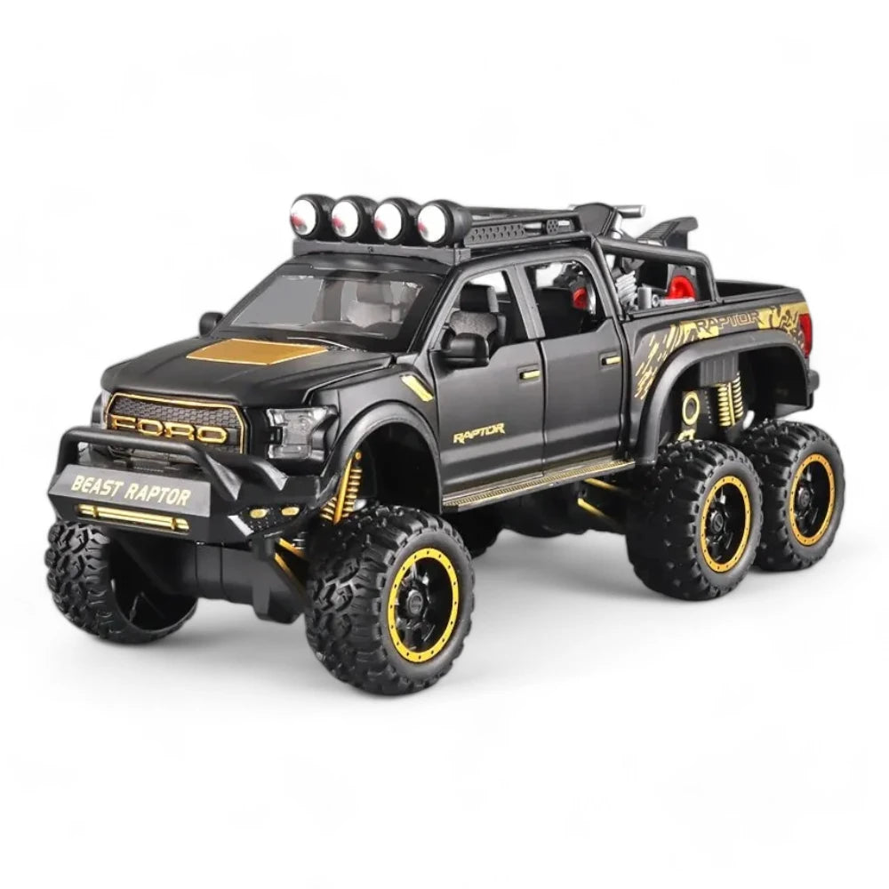 Carro em Miniatura Ford F150 Raptor R 6x6 1:24 em Metal com Luzes preto - MiniRare