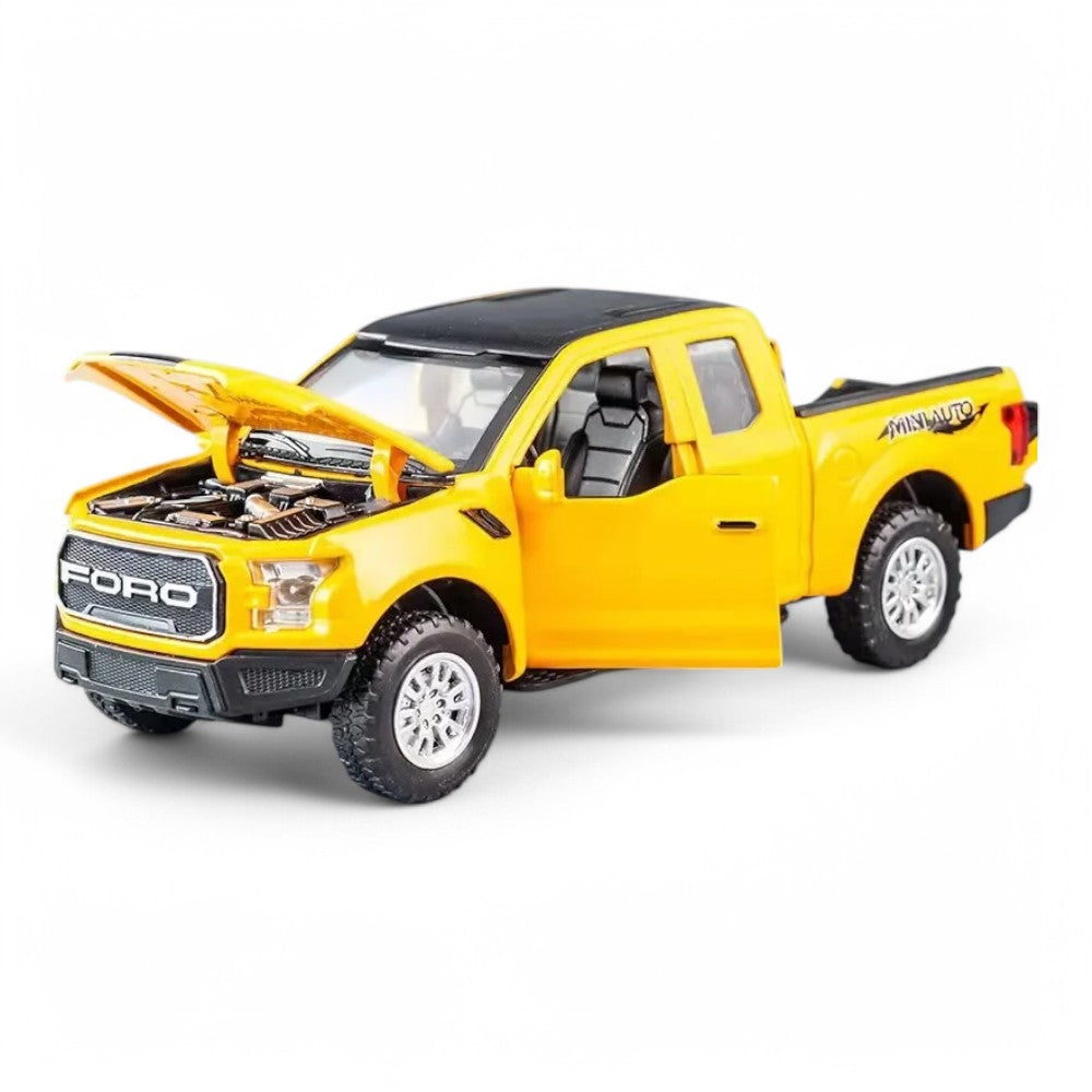 Carro em Miniatura Ford Raptor Ford F-150 1:32 em Metal com Luzes e Som Amarelo 1 - MiniRare