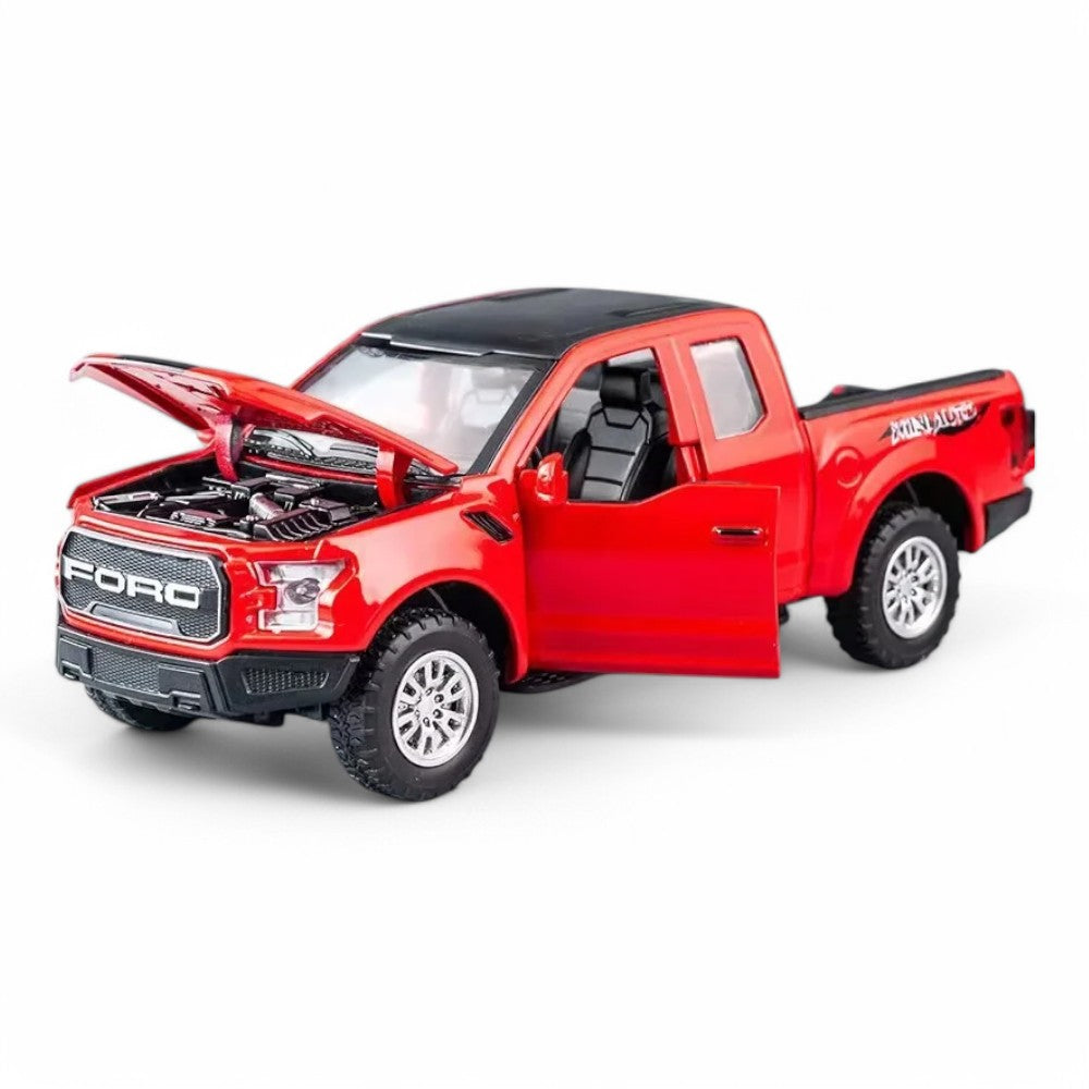 Carro em Miniatura Ford Raptor Ford F-150 1:32 em Metal com Luzes e Som Vermelho - MiniRare