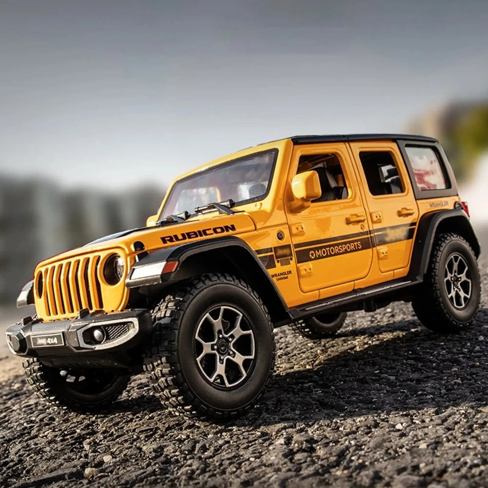 Carro em Miniatura Jeep Wrangler Rubicon 4x4 Amarelo Escala 1:22 - MiniRare