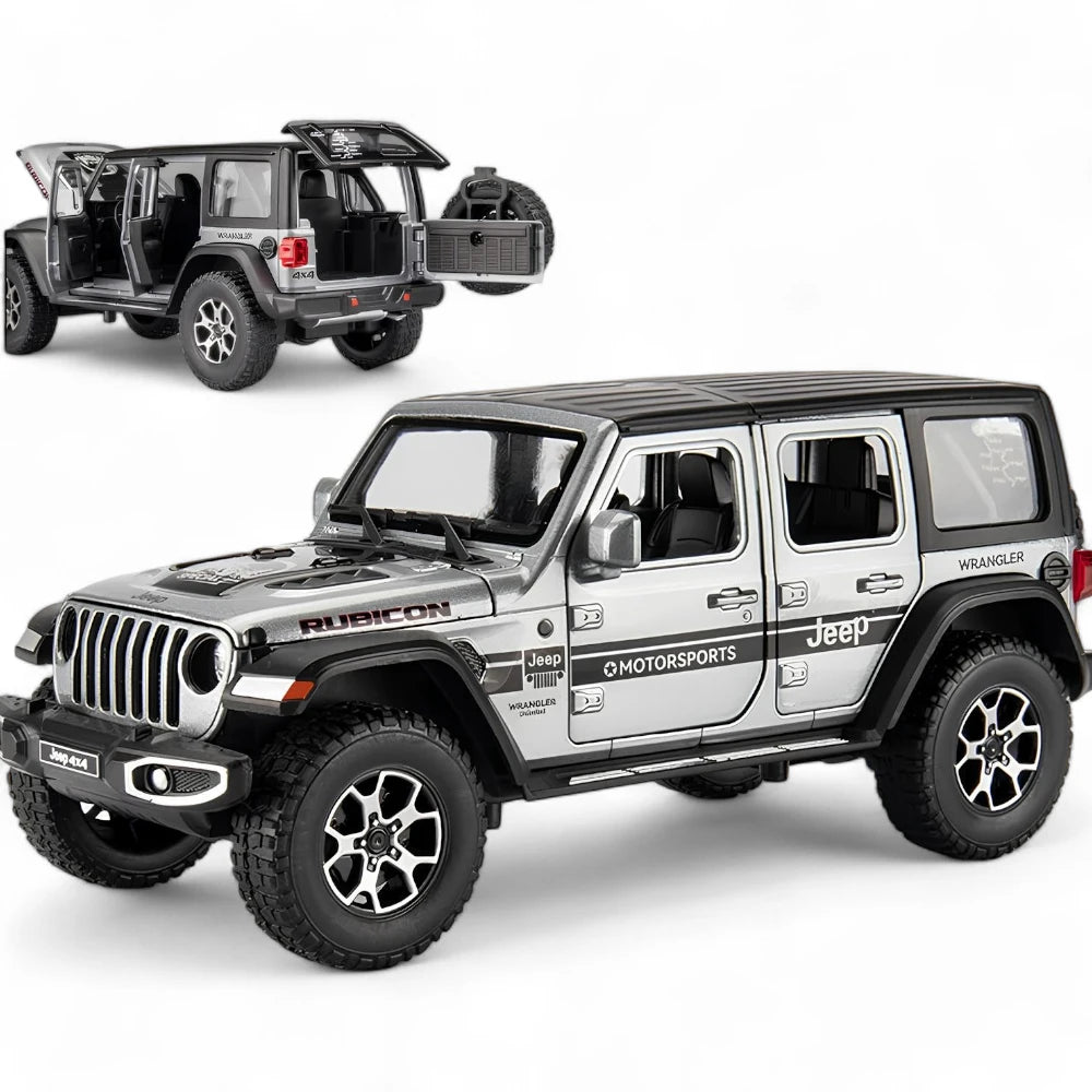 Carro em Miniatura Jeep Wrangler Rubicon 4x4 Prata Escala 1:22 - MiniRare