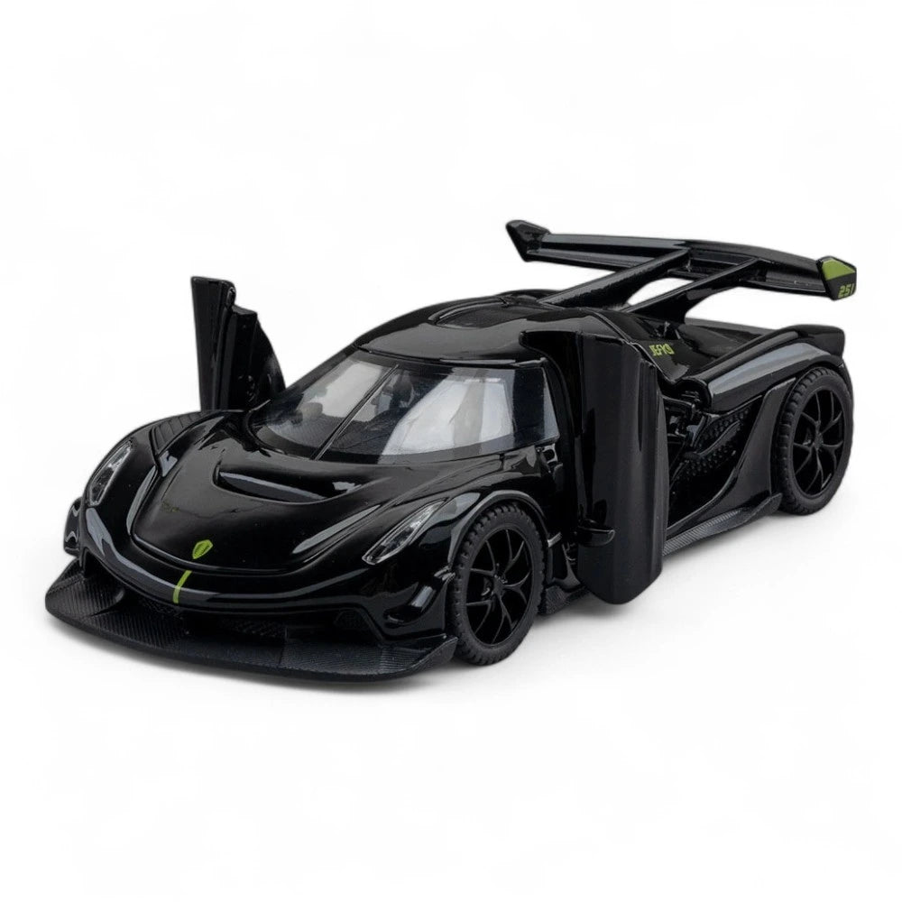 Carro em Miniatura Koenigsegg Jesko 1:32 em Metal com Luzes e Som Preto - MiniRare