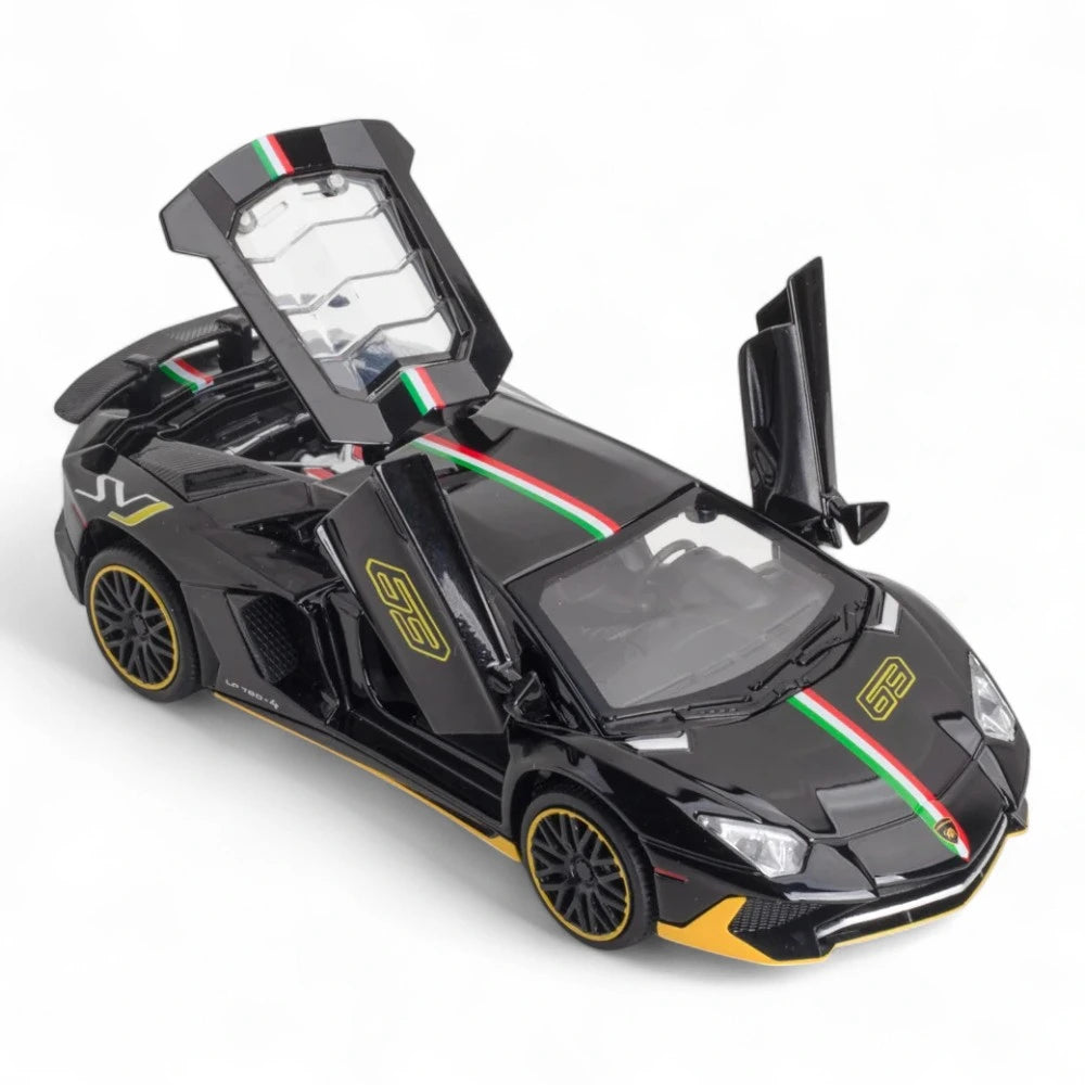 Carro em Miniatura Lamborghini Aventador LP-780-4 Ultimae 1:32 em Metal com Luzes e Som Preto - MiniRare