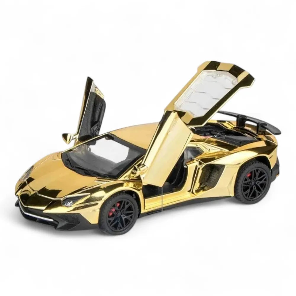 Carro em Miniatura Lamborghini Aventador SVJ LP 750 1:32 em Metal com Luzes e Som dourado - MiniRare