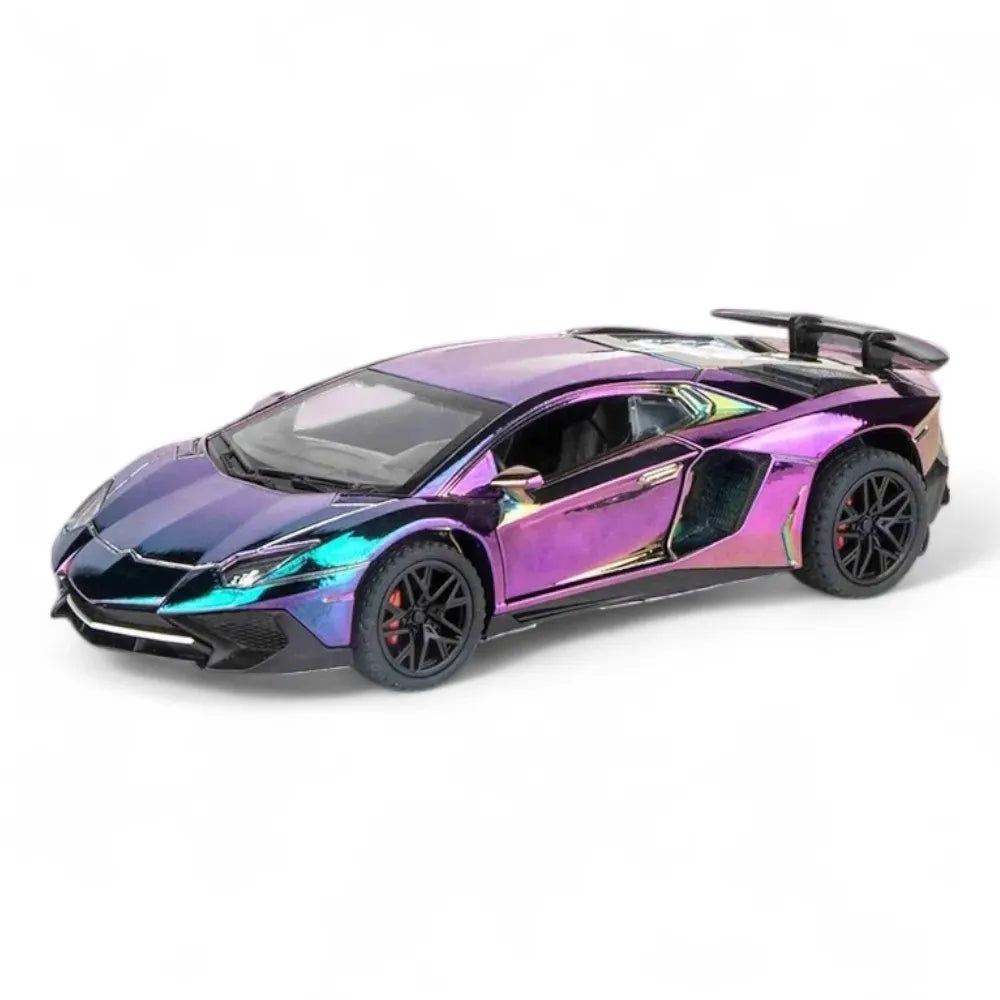 Carro em Miniatura Lamborghini Aventador SVJ LP 750 1:32 em Metal com Luzes e Som roxo - MiniRare