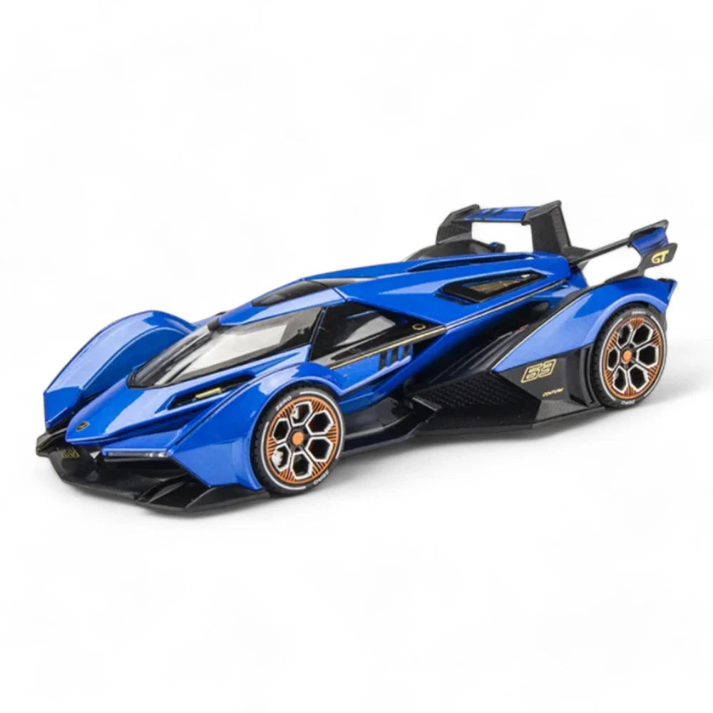 Carro em Miniatura Lamborghini Lambo V12 Vision Gran Turismo 1:24 em Metal com Luzes e Som Azul - MiniRare