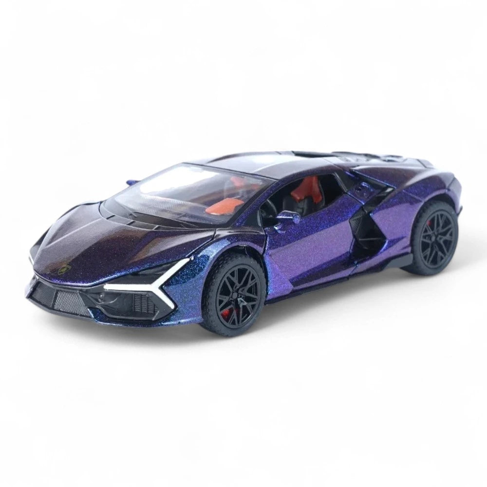 Carro em Miniatura Lamborghini Revuelto 1:32 em Metal com Luzes e Som roxo - MiniRare