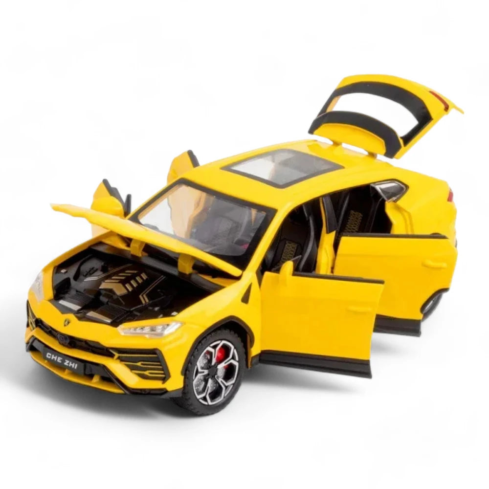 Carro em Miniatura Lamborghini URUS Bison 1:24 em Metal com Luzes e Som Amarelo - MiniRare