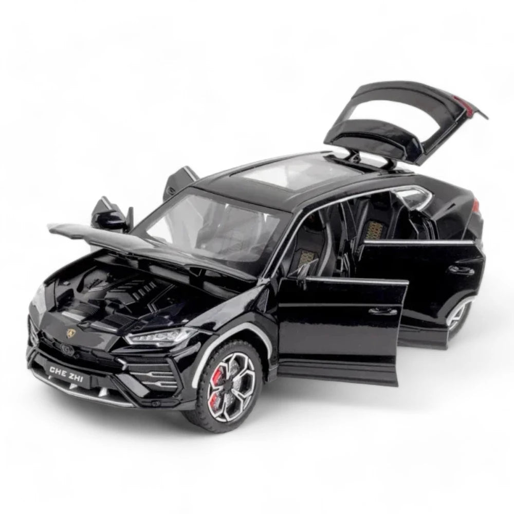 Carro em Miniatura Lamborghini URUS Bison 1:24 em Metal com Luzes e Som Preto Aberto - MiniRare