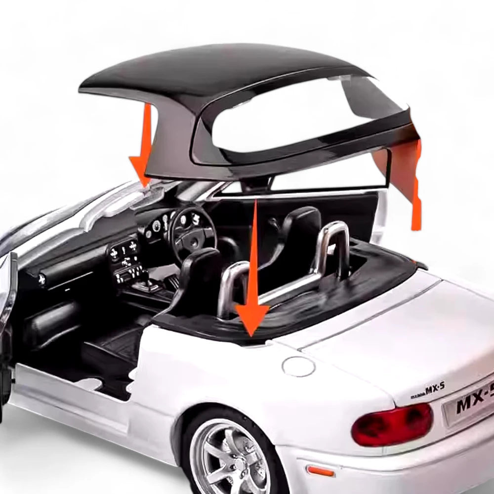  Carro em Miniatura Mazda MX-5 Miata 1:32 em Metal com Luzes e Som Branco2 - MiniRare