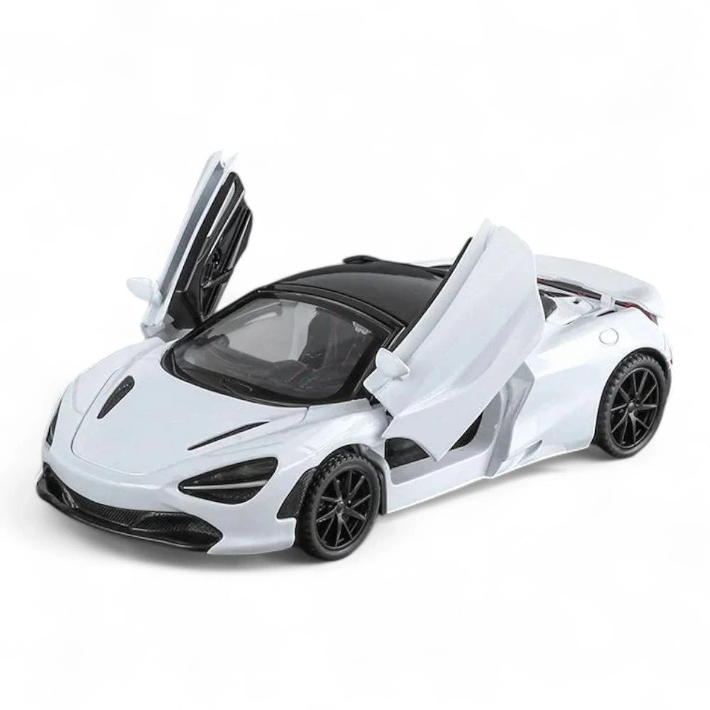 Carro em Miniatura McLaren 720S 1:32 em Metal com Luzes e Som Branca - MiniRare