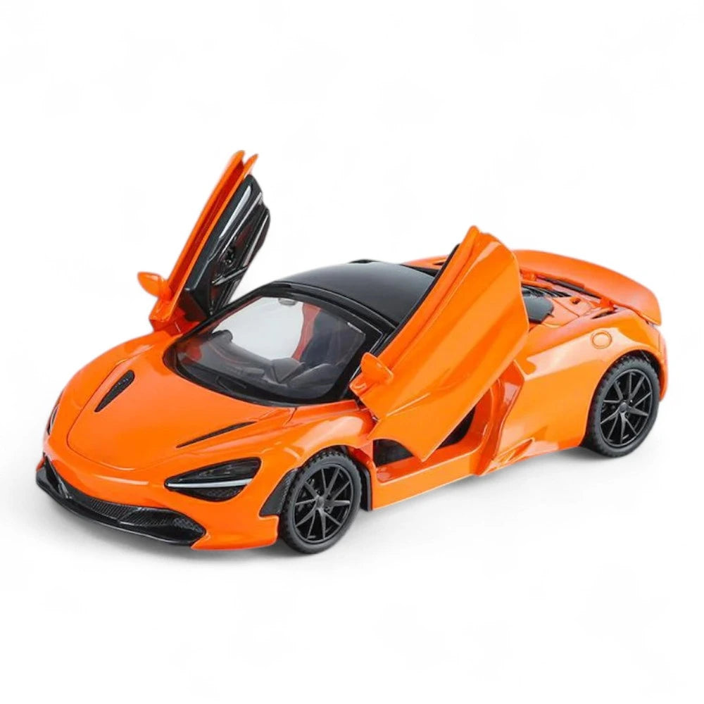 Carro em Miniatura McLaren 720S 1:32 em Metal com Luzes e Som Laranja - MiniRare
