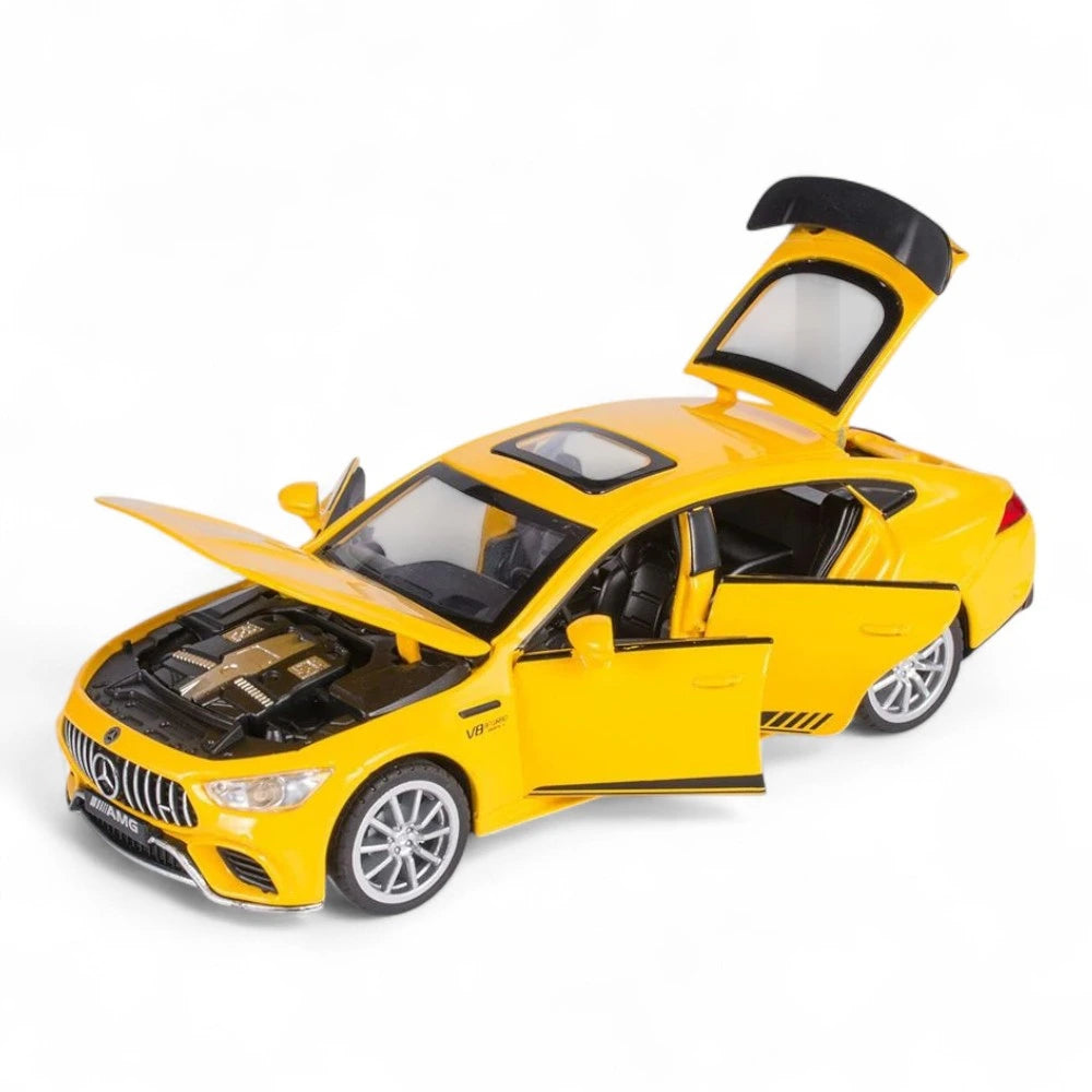 Carro em Miniatura Mercedes-Benz AMG GT 63 1:32 em Metal com Luzes e Som Amarelo - MiniRare