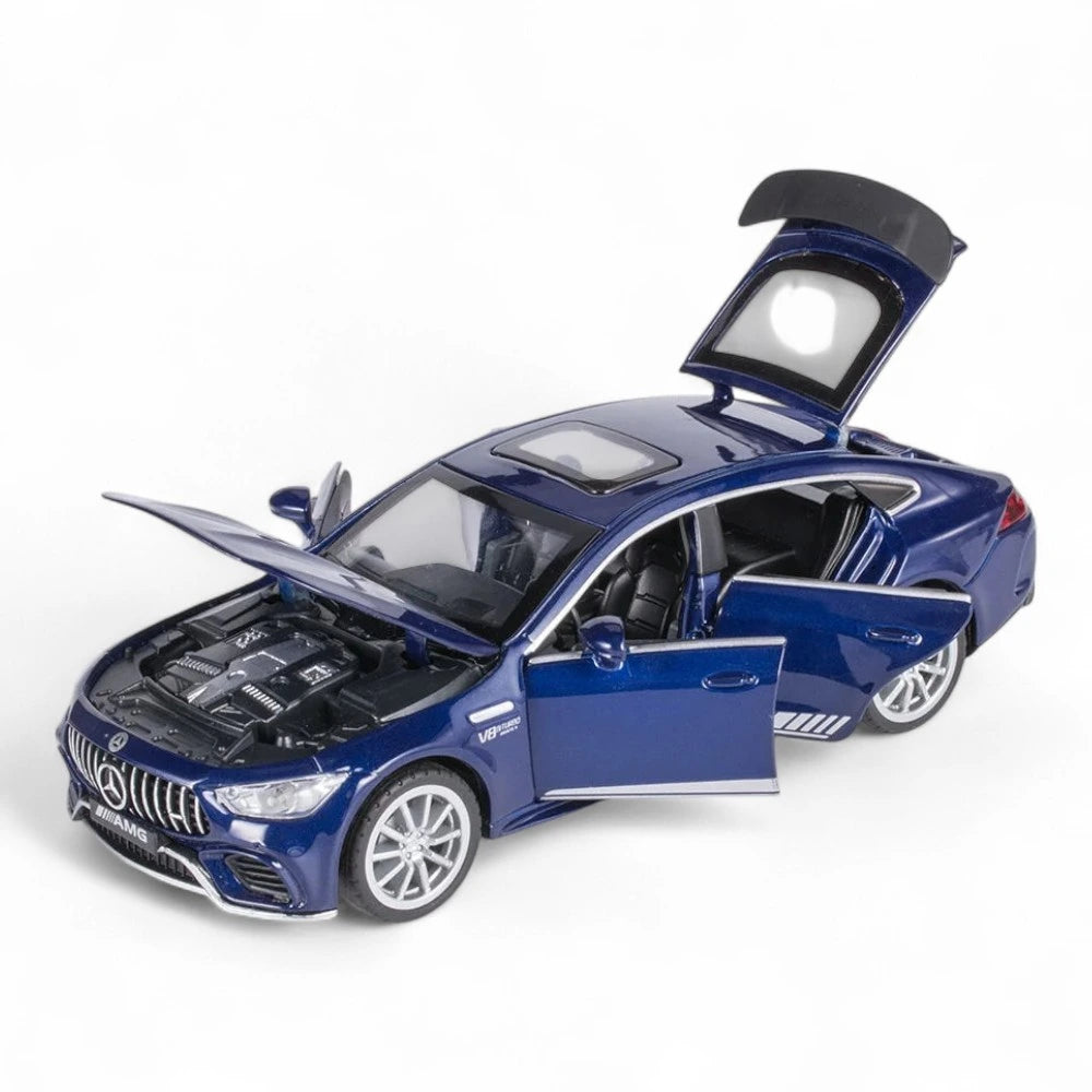 Carro em Miniatura Mercedes-Benz AMG GT 63 1:32 em Metal com Luzes e Som Azul - MiniRare