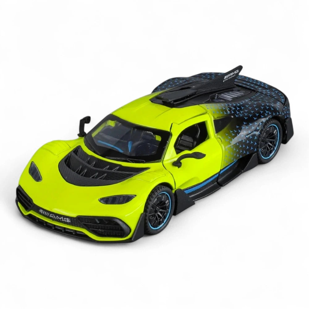 Carro em Miniatura Mercedes-Benz AMG One 1:32 em Metal com Luzes e Som amarelo - MiniRare