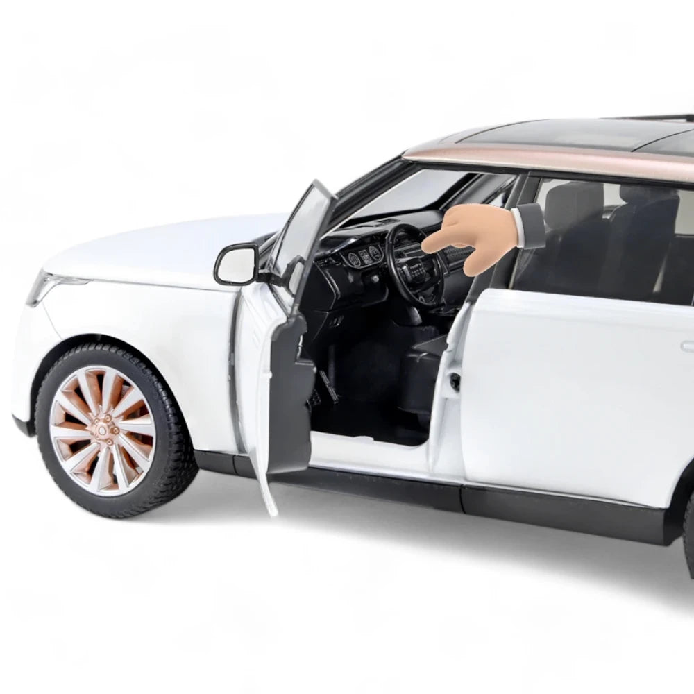 Carro em Miniatura Ranger Rover SV2022 1:18 em Metal com Luzes e Som Branco porta aberta - MiniRare 