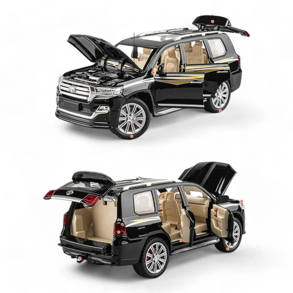 Carro em Miniatura Toyota Land Cruiser 1:24 em Metal com Luzes e Som Preto com portas abertas - MiniRare