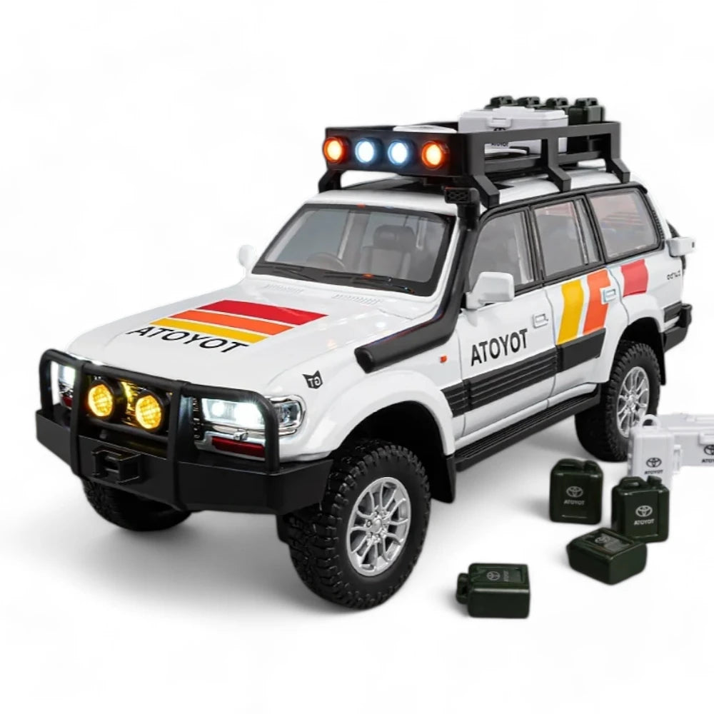 Carro em Miniatura Toyota Land Cruiser Lc80 Branca 1:24 em Metal com Luzes e Som - MiniRare