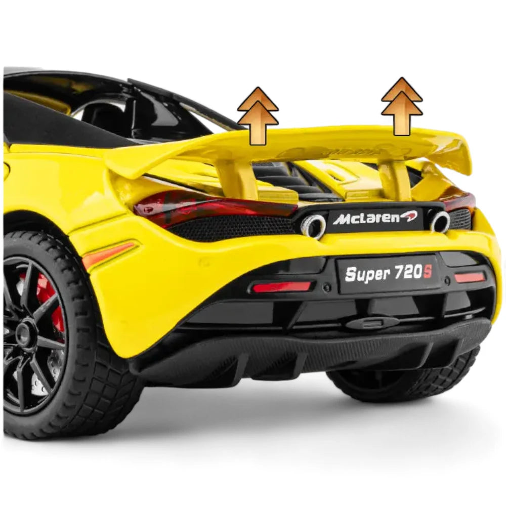Carro em miniatura McLaren 720S 1:24 Amarelo em Metal com Luzes e Som