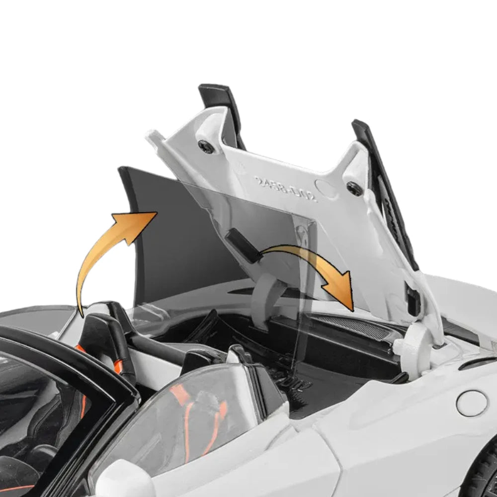 Carro em miniatura McLaren 720S 1:24 Branco em Metal com Luzes e Som