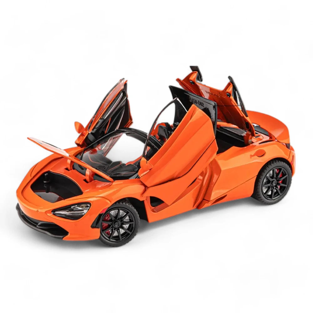 Carro em miniatura McLaren 720S 1:24 em Metal laranja com Luzes e Som