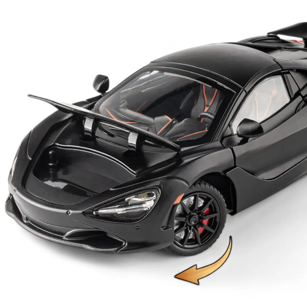 Carro em miniatura McLaren 720S 1:24 em Metal preto com Luzes e Som