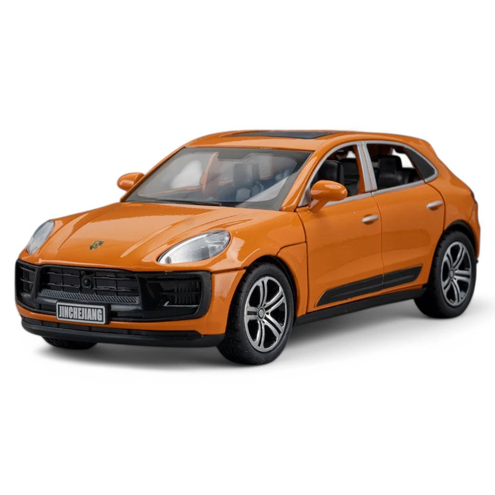 Carro em miniatura Porsche Macan T 1:32 em Metal com Luzes e Som Laranja - MiniRare