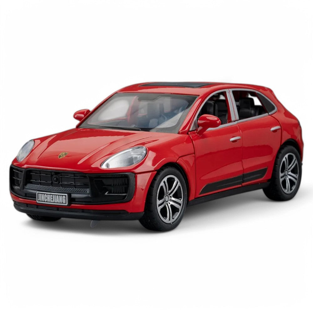 Carro em miniatura Porsche Macan T 1:32 em Metal com Luzes e Som Vermelho - MiniRare