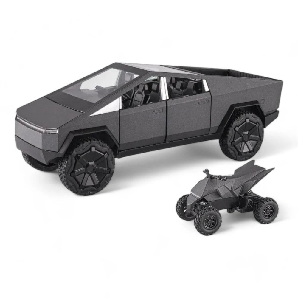 Carro em miniatura Tesla Cybertruck com Quadriciclo 1:24 em Metal com Luzes e Som 1 - MiniRare