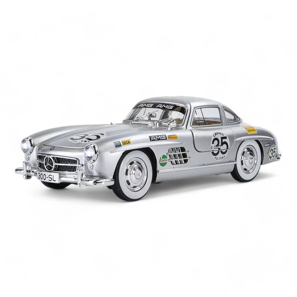 Miniatura Carro Mercedes-Benz 300 SL 1957 1:24 em Metal Prata com Grafismo - MiniRare