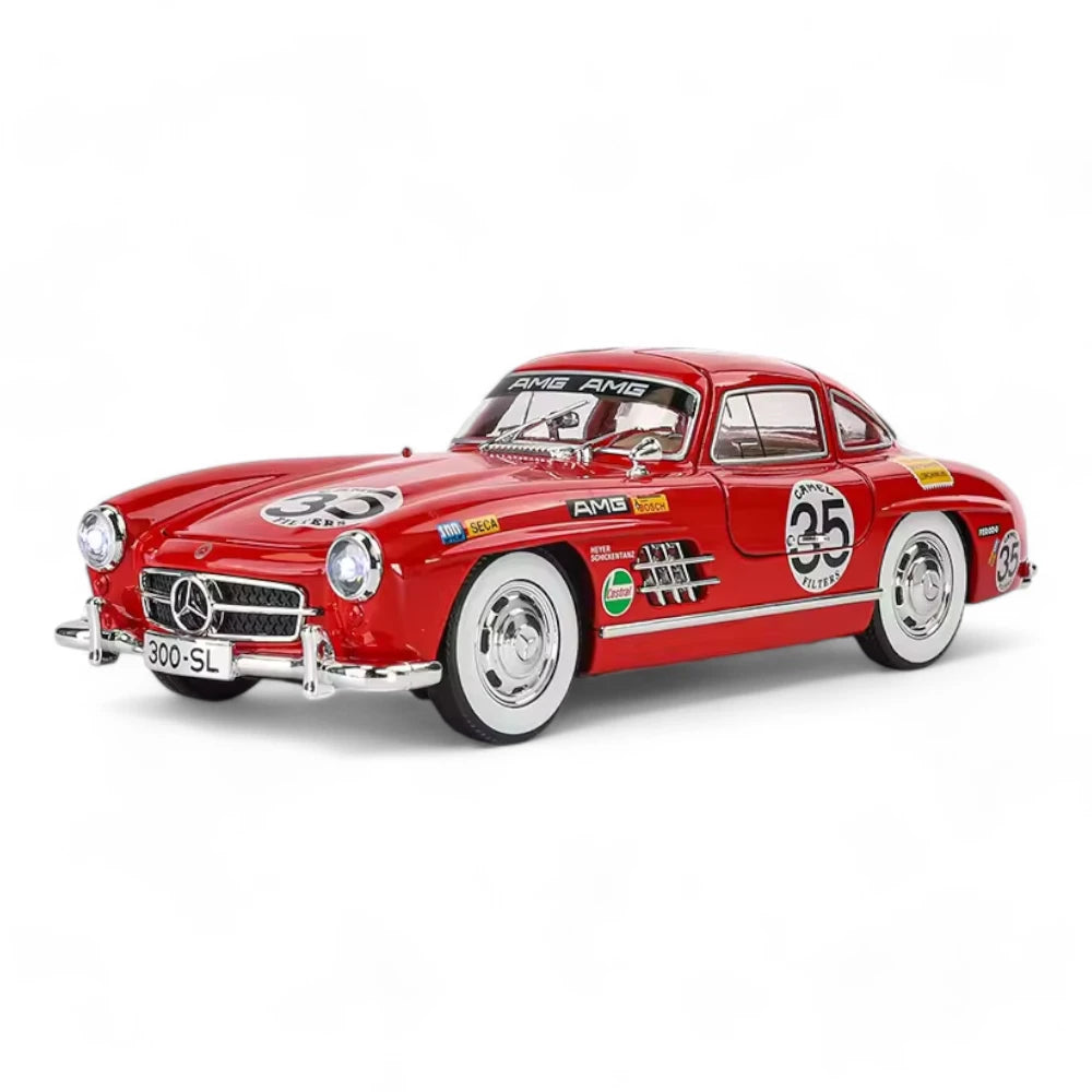 Miniatura Carro Mercedes-Benz 300 SL 1957 1:24 em Metal Vermelho com Grafismo - MiniRare