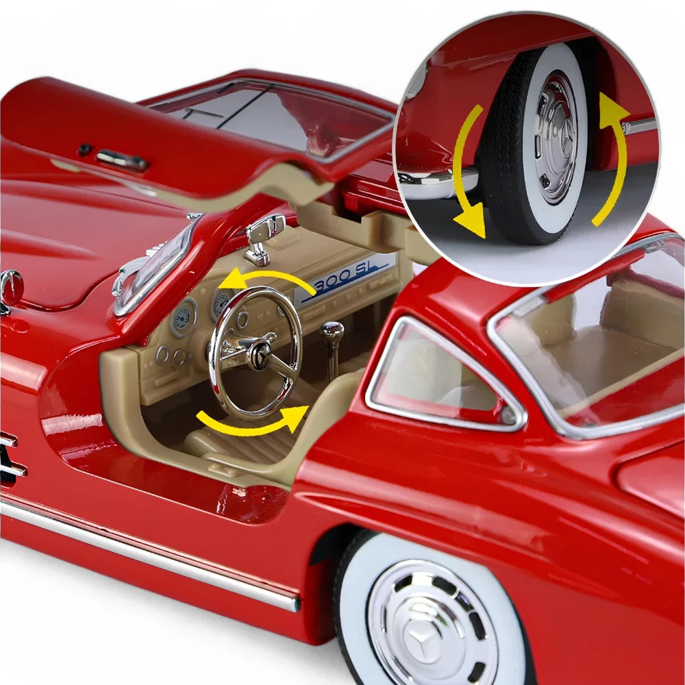 Miniatura Carro Mercedes-Benz 300 SL 1957 1:24 em Metal com Girante e Pneu Giratório - MiniRare