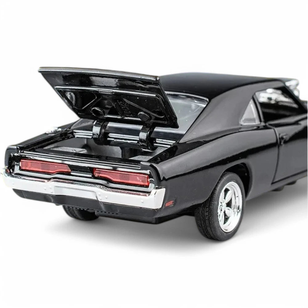Miniatura Carro Traseira Dodge Charger 1970 1:32 em Metal com Portas-Malas Aberto - MiniRare