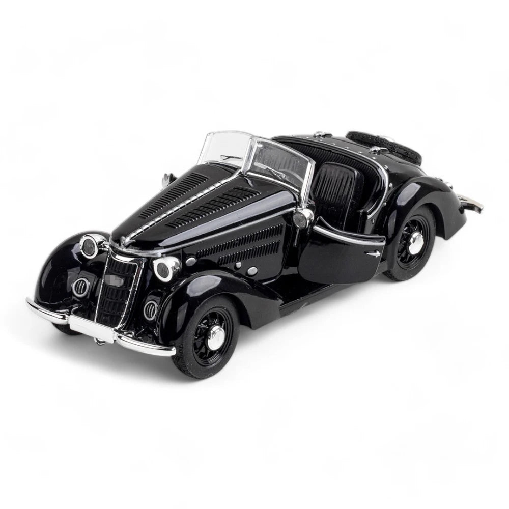 Miniatura Carro Audi Wanderer W25K Roadster 1936 1:32 Preto em Metal com Portas Abertas - MiniRare